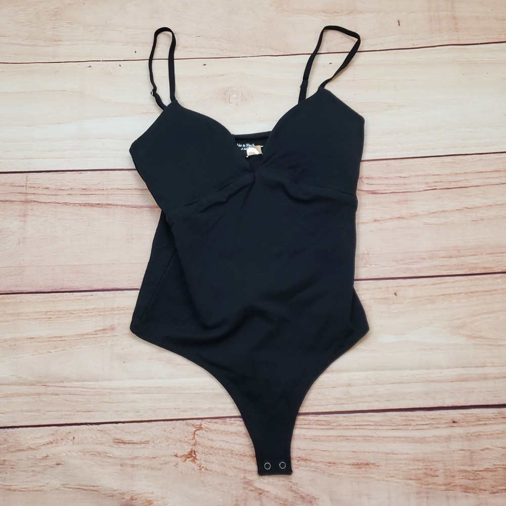 Abercrombie & Fitch Modal Blend Twist Front Thong Bodysuit Black XS Sleeveless